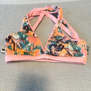 Maaji Pink Floral Print Reversible Halter Bikini Top - Small